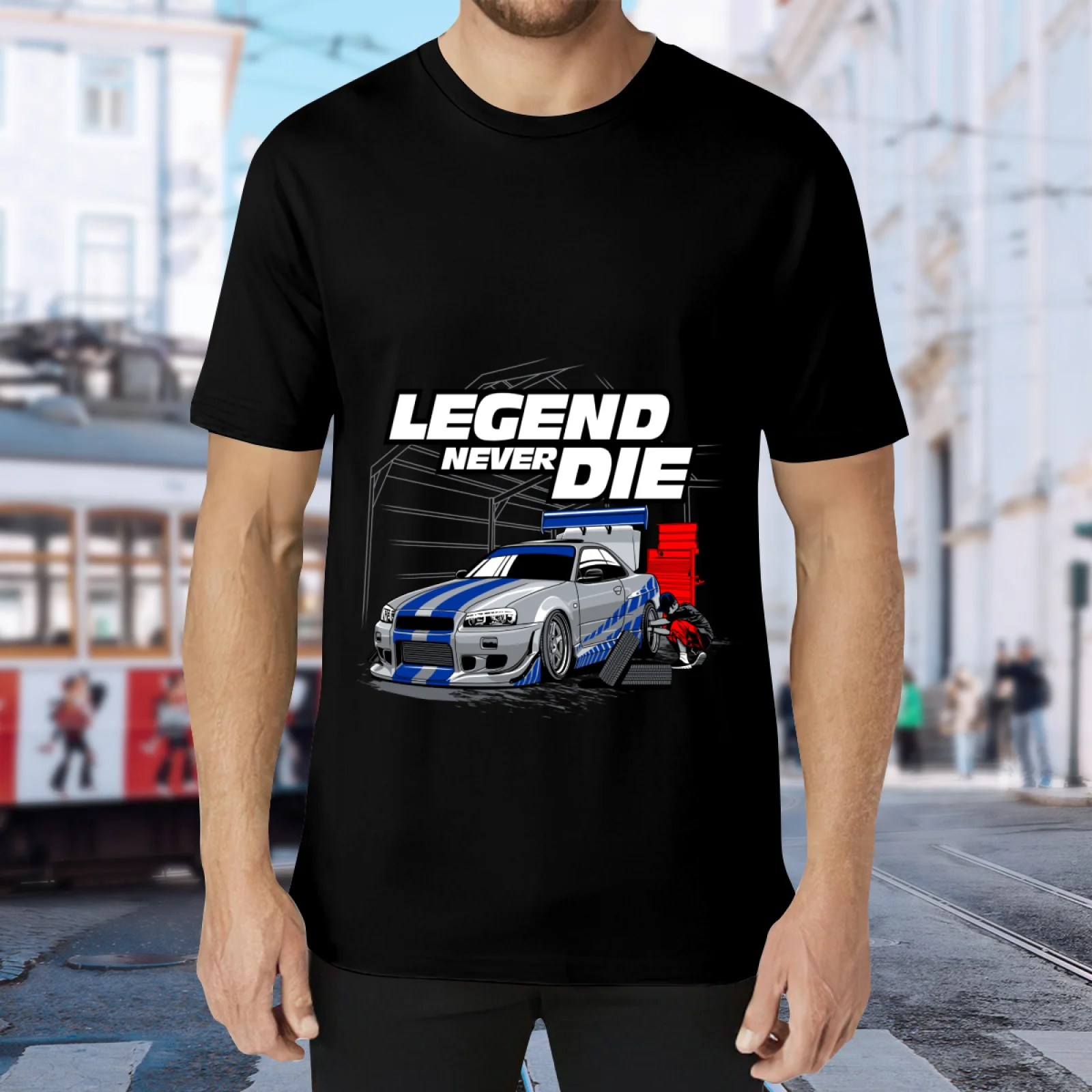 Cool JDM Racing Car Graphic T-shirt Men's Black Oversized Streetwear 