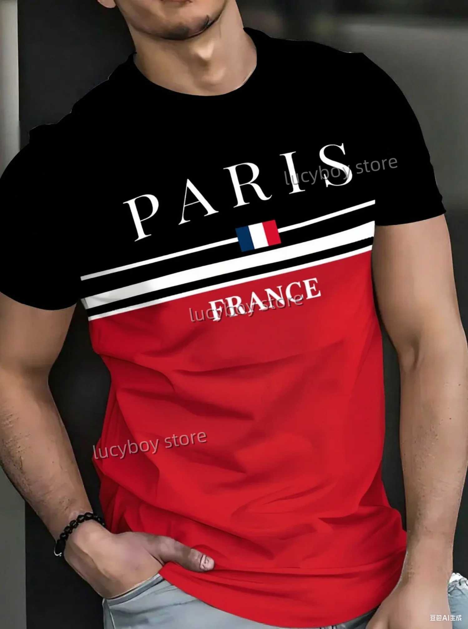 

2025 Summer Men Sports Daily Men's T-Shirt PARIS, FRANCE Flag Print 5 Colors Short-Sleeved Top Daily Street Men T-Shirt