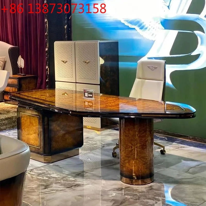 Light luxury desk and chairs, Italian irregular solid wood writing desk mansion president's desk