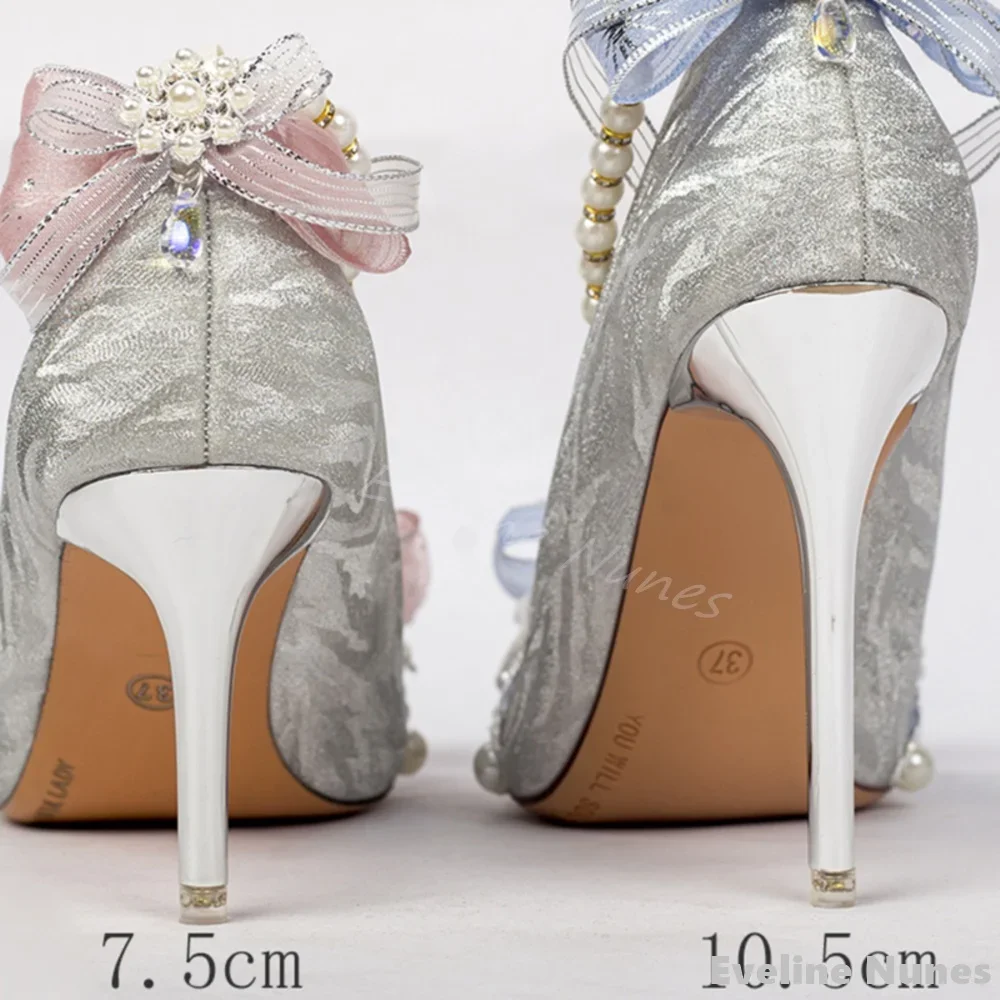 Shiny Rhinestone Chain Lolita Pumps Women Pointed Toe Lace Ankle Buckle Sexy Stiletto Heels Spring Party Wedding Fashion Pumps