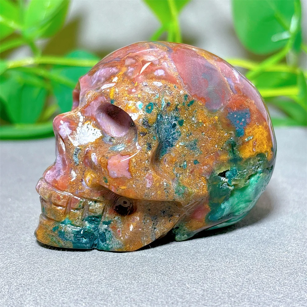 Ocean Jasper Skull Crystal Natural Quartz Stone Halloween Decoration Minerals Craft Gifts Energy Healing Meditation Spiritual