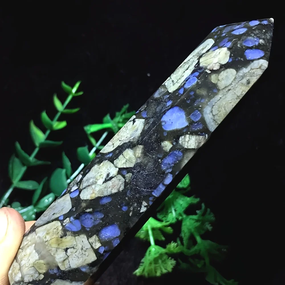1pc Stunning Blue Larvikite Crystal Tower - Flashy, Polished Gemstone Obelisk with Intricate Patterns