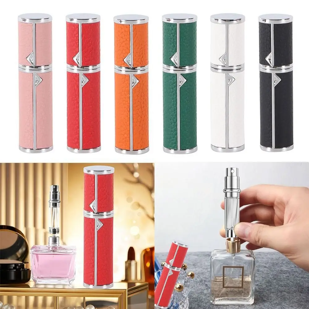 Portable PU Leather Perfume Bottle 5ml Lychee Pattern Cosmetic Container Bottom Filling Empty Parfume Atomizer Bottle for Woman