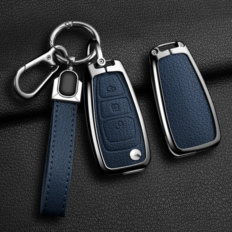 

Zinc Alloy Leather Car Key Case Cover for Ford Fiesta Ranger C-Max S-Max Focus 3 4 Galaxy Mondeo Transit Tourneo Custom MK4