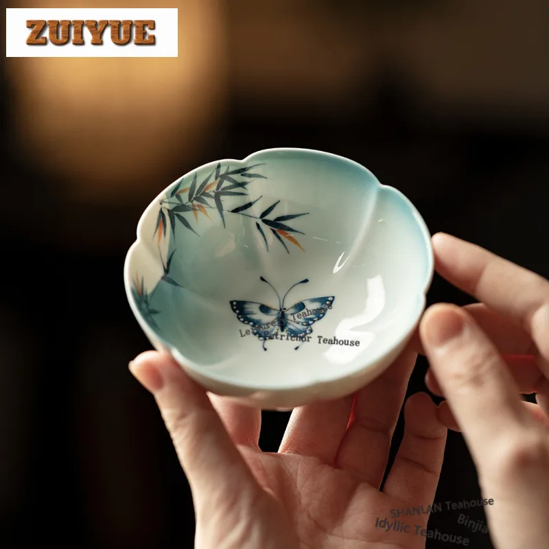 

2 шт./лот, ручная роспись, бамбуковая чашка-бабочка, роскошная чайная чаша, кувшин, чайная дегустация, ароматическая чашка, чашки Chazhan Master, посуда для напитков, 100 мл