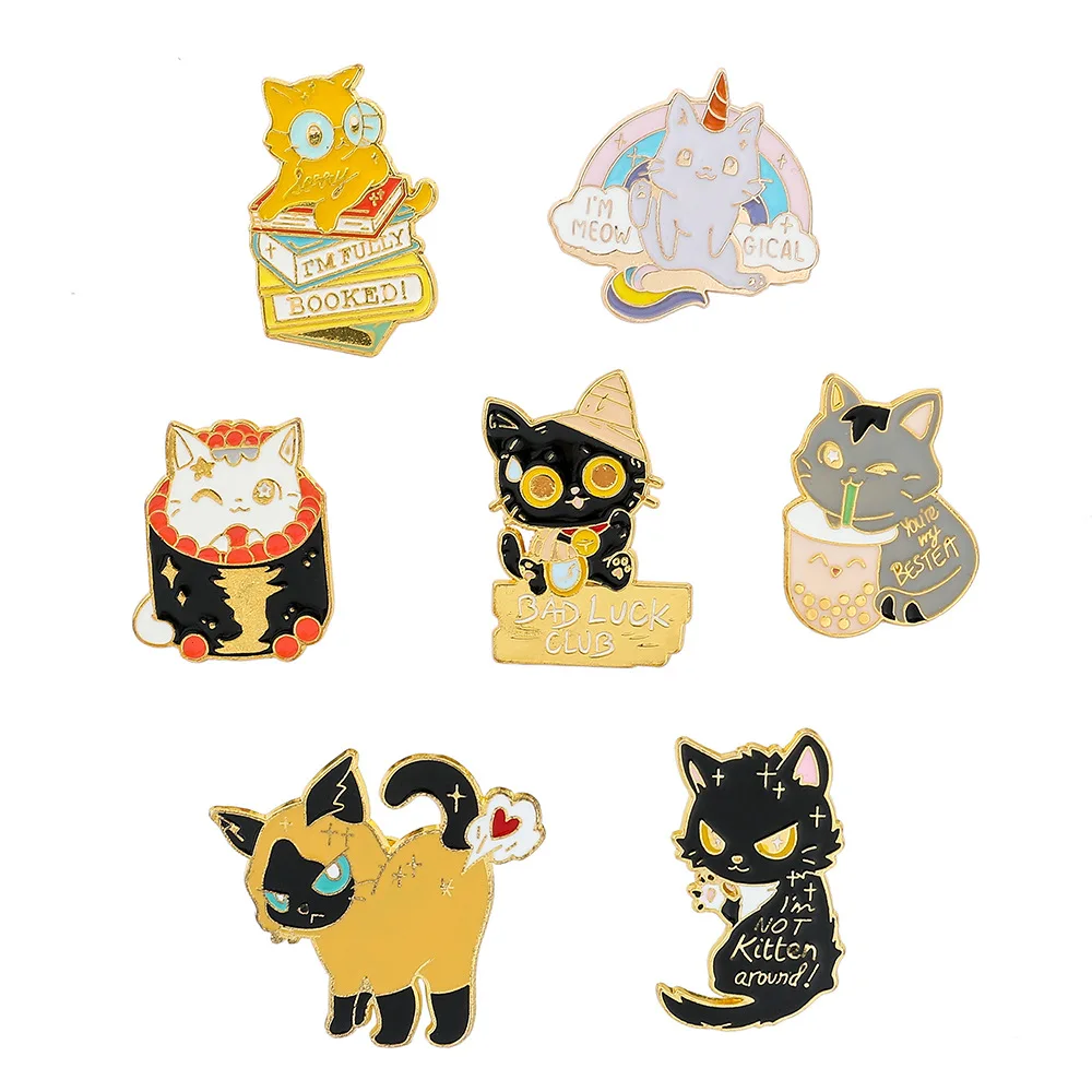 

1 Set Cute Cartoon Funny Personality Kitten Brooch Cat Drinking Milk Tea Cat Metal Badge Clothes Bag Accessories Cartoon Frind