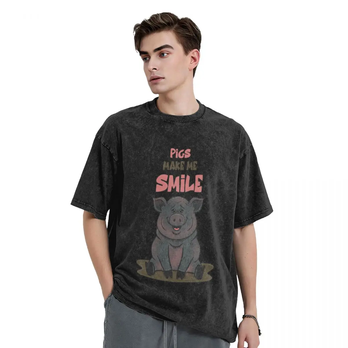 

Pigs make me smile T-Shirt designer shirts boys animal print Aesthetic clothing mens t shirt