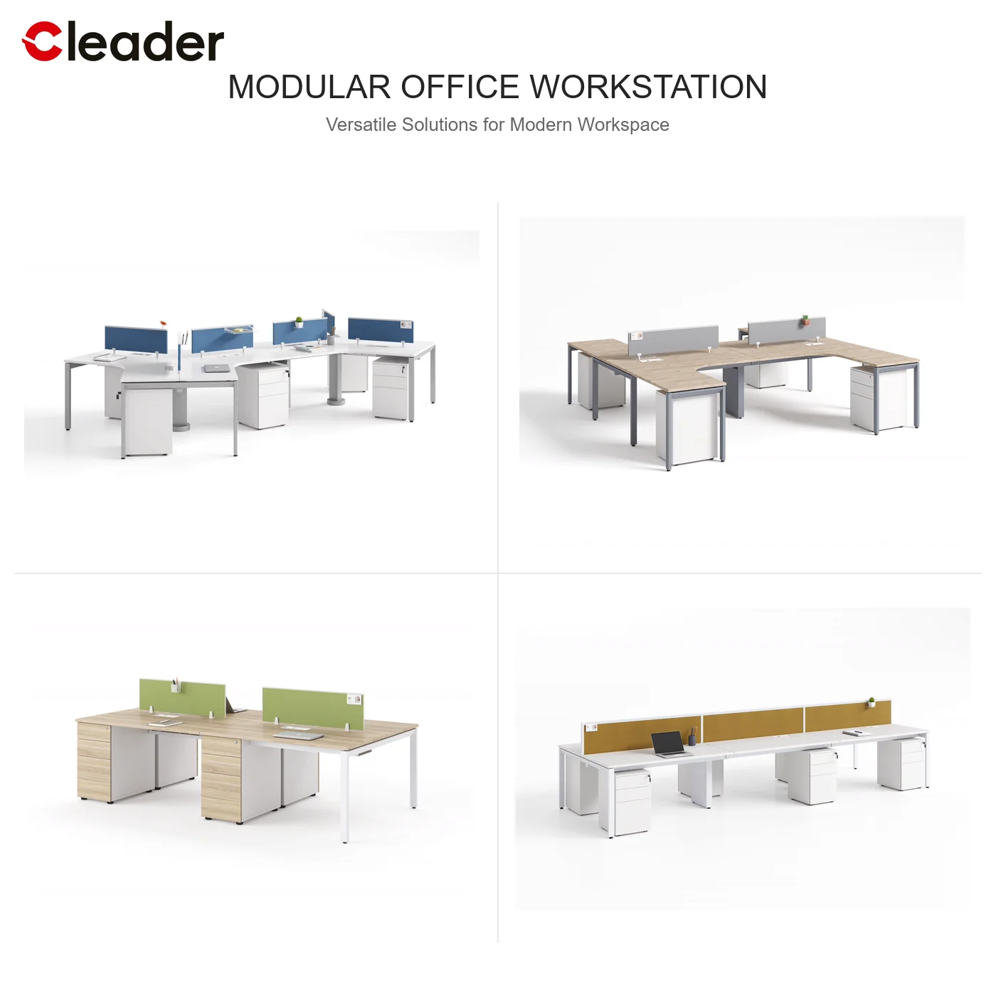 Commercial 2-6-8 Person Desk Workstation Square Tube Frame Bench Desk Acoustic Fabric Partition Pedestal Wholesale
