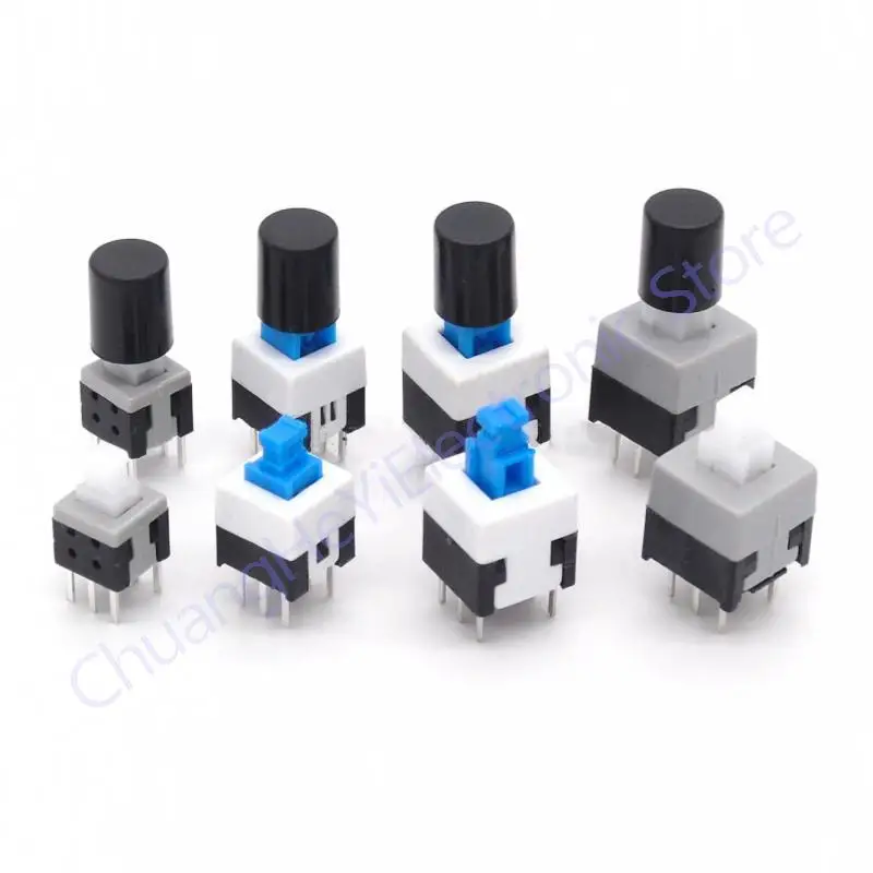 40PCS Tactile Push Button Switch Self Lock 7*7MM 8*8MM 8.5*8.5MM 5.8*5.8MM Micro switch + (40PCS Black Tact Cap)