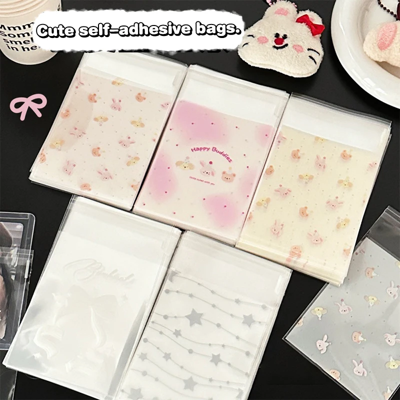 50Pcs Cute Cartoon Resealable Bags Self Adhesive Creative Cookie Bags Small Candy Bags Snack Bags Fashion Gift Packaging Bag