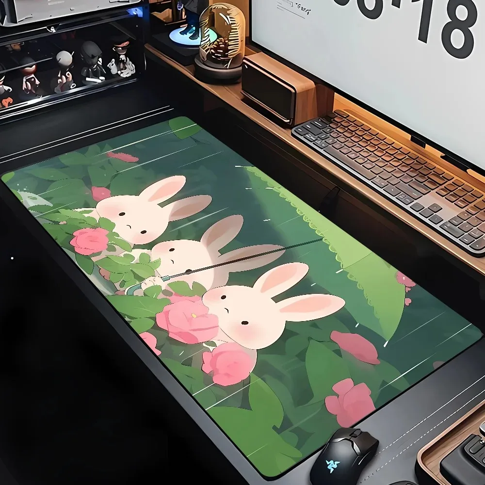 Flower Stars Rabbit Leather Desk Pad Mouse Protector Non-Slip Large Mouse Pad Home &Office Desk Mat PU Leather Laptop Desk Pad