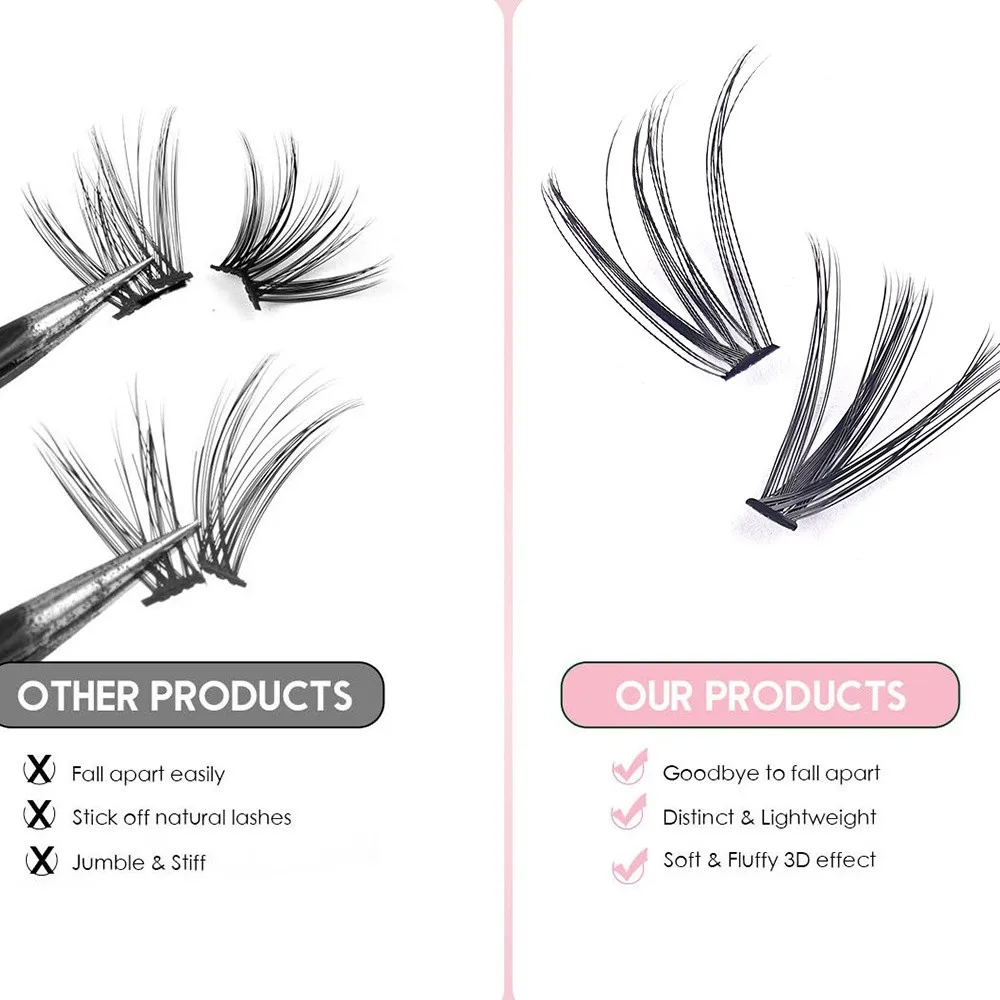 8-16mm Length False Eyelashes Natural Look Bond and Seal DIY Lash Extension Kit Wispy Style Cluster Design Fake Eyelash