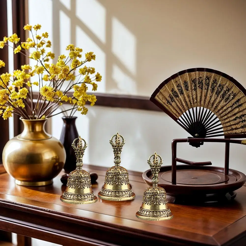 Tibetan Buddhist Vajra Bell Retro Brass Ornament Meditation Alter Pray Singing Bell Amulet Feng Shui Home Decoration