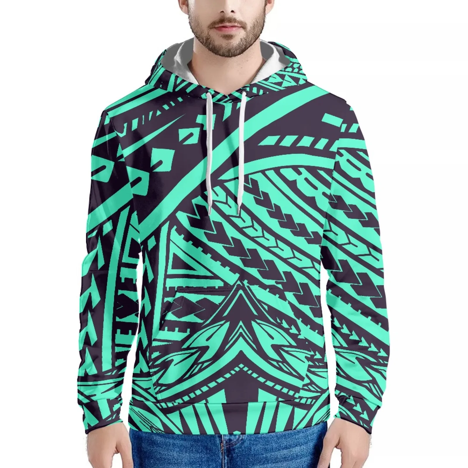 Tattoo Print Samoa Polynesian Traditional Tribe Hawaiian Style Sweatshirt Long Sleeve Hoodie Slim Men Warm Hoodie Winter Style