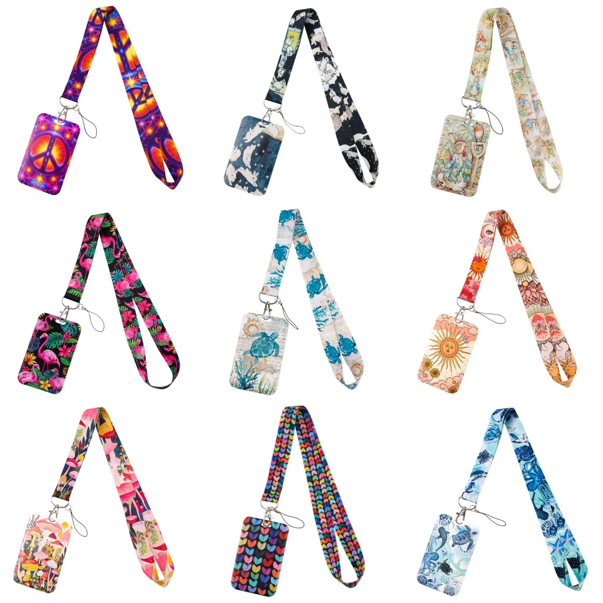 Cute Rabbit ID Badge Holder Sea Turtle Neck Strap Door Card Holders Lanyards Girls Women Credential Holder Keychain Gift