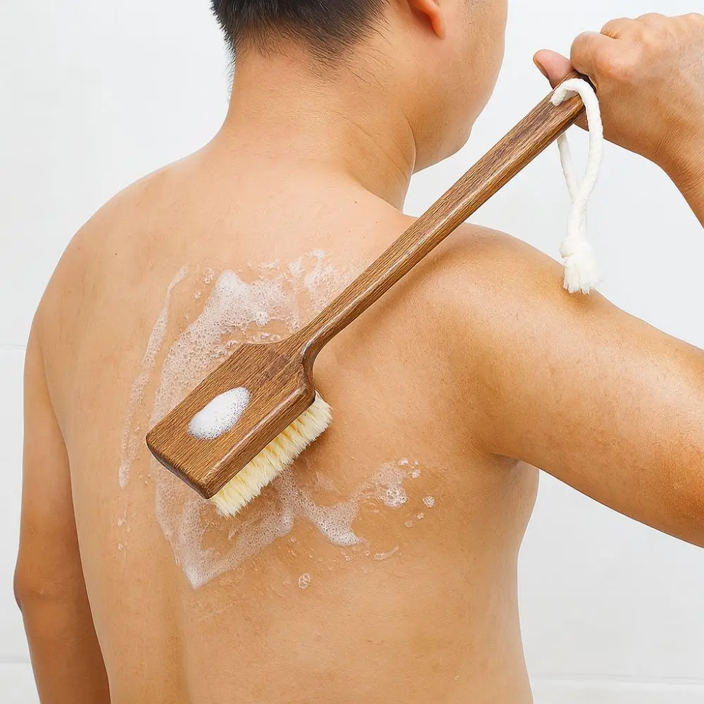 

Durability Wood Long Handle Hair Brush Ergonomic Comfortable Shower Back Scrub Soft Bristles Back Scrubber Skin Cleanser