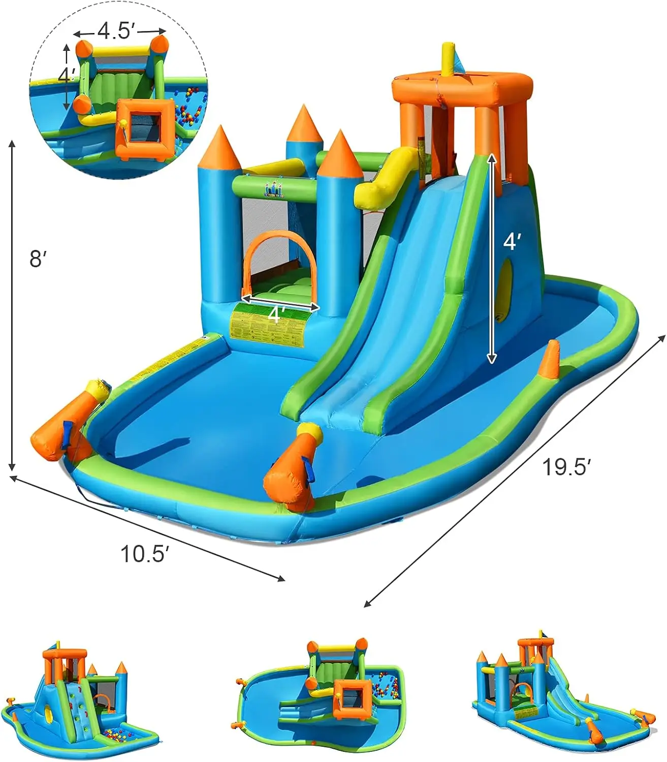 Nadmuchiwana zjeżdżalnia wodna, zjeżdżalnia wodna Bounce House z basen z piłkami dla dzieci na świeżym powietrzu z 735W dmuchawa powietrza, jaskinia W chowanego, basen plusk