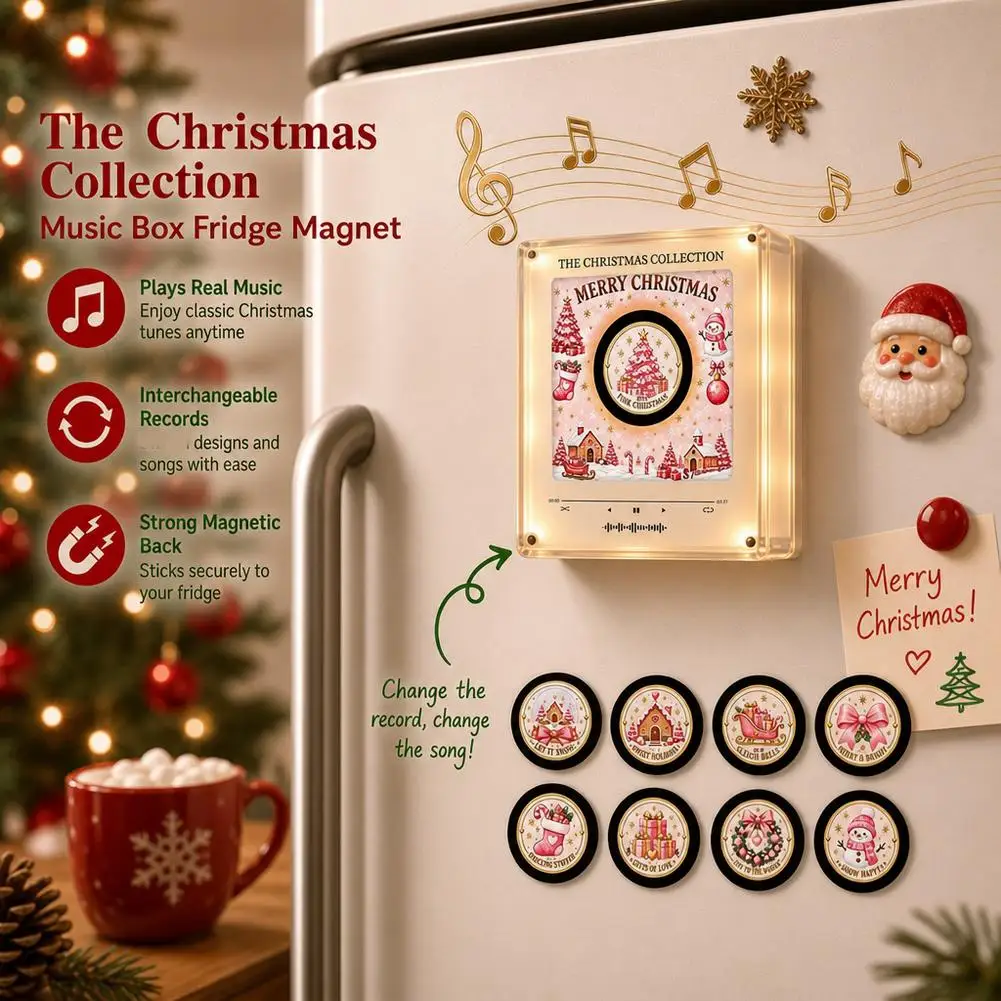 NFC Song Fridge Magnet Lamp Touch Play Music Album Display Magnetic Decor Light USB-C Charging Night Light Refrigerator Ornament