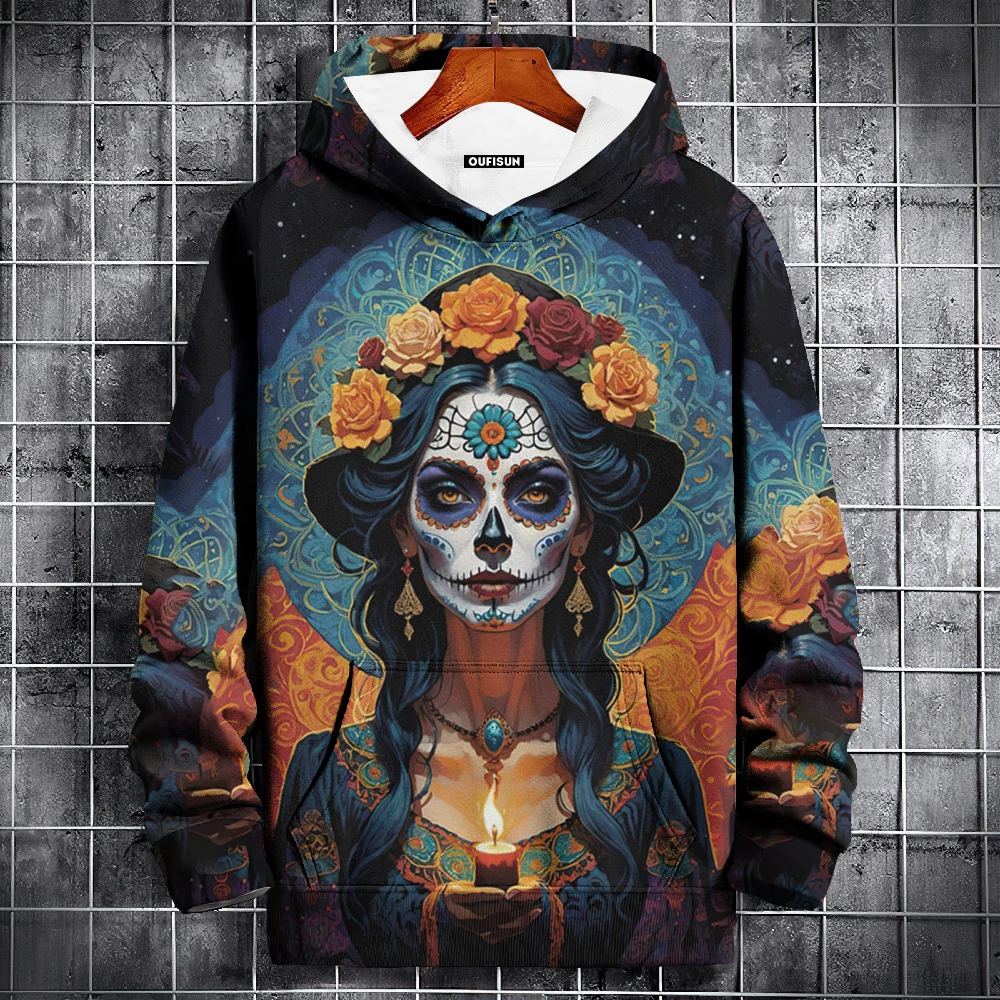 Men\'s Hoodie 3d Skulls Print Hooded Sweatshirt Fashion Street Day Of The Dead Clothing Long Sleeve Top Oversized Pullover