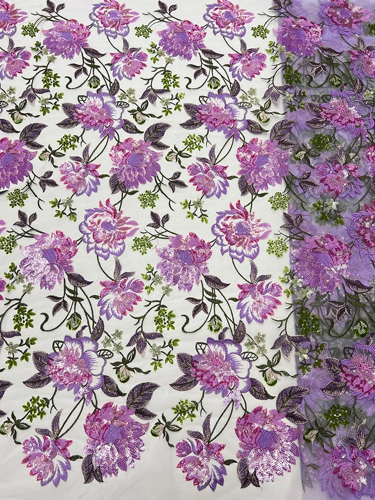 

Фиолетовая вышитая сетчатая ткань с бусинами Le iny Dr, материал для свадебного платья, вечернего платья, одежды, домашней ткани