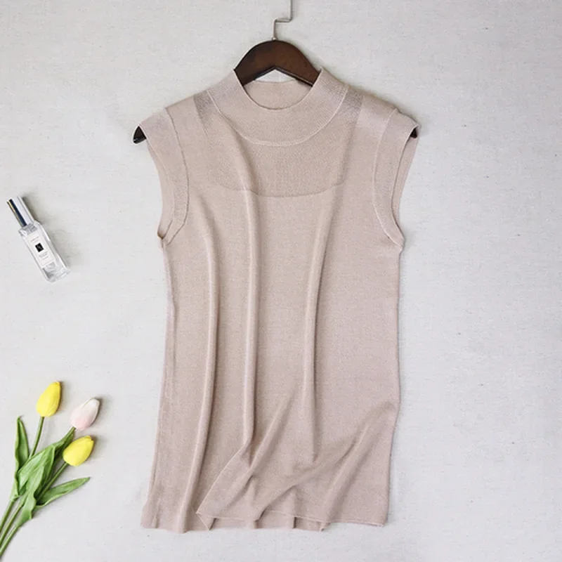 New Sexy Women Tops Fashion White Shirt Simple Street Style Ladies Knitted Solid Wild Ice Silk Tanks Summer Clothes 2922