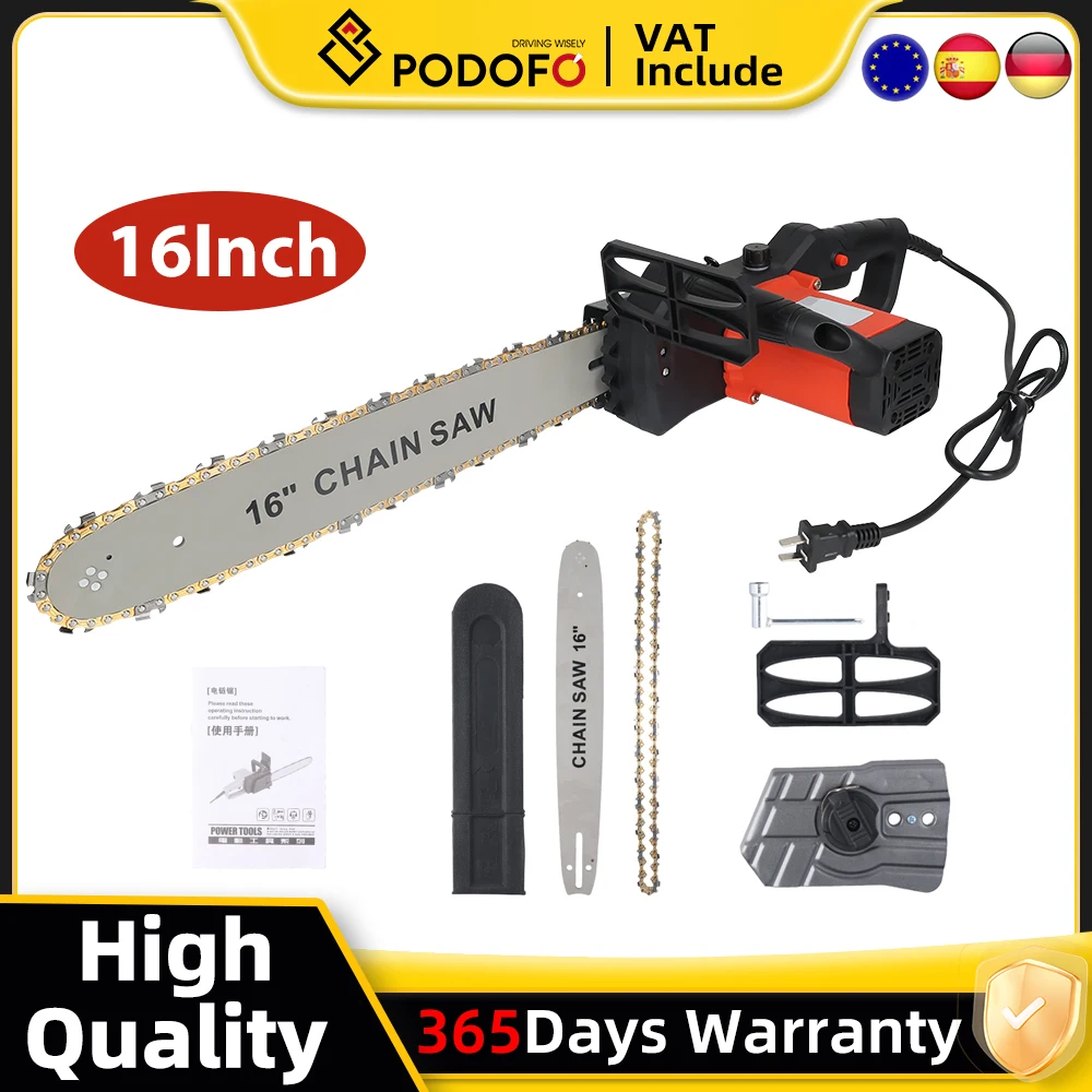 Scie à chaîne électrique 2000W, 16 pouces, filaire, grande vitesse, moteur à fil, coupe-bois, outil de jardin