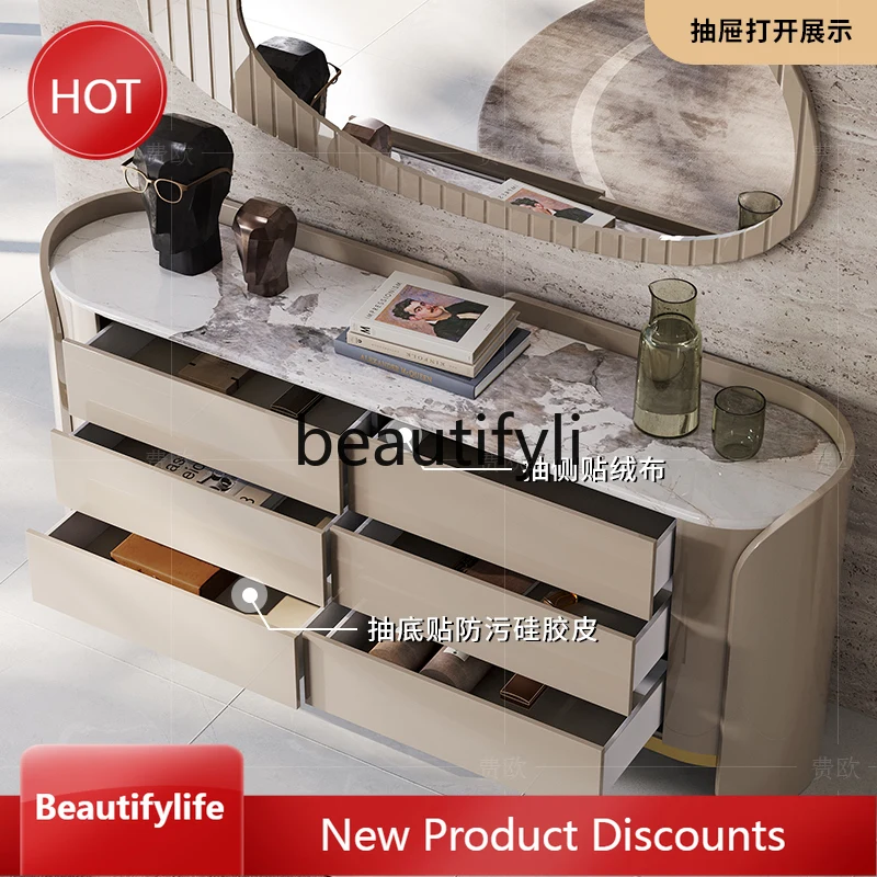 

07 High-end Light Luxury Italian Style Lacquered Marble Sideboard Bedroom Storage Side Cabinet Entryway Cabinet