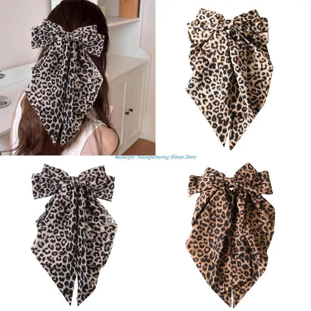 E56A Leopard Print Hair Clip Barrette Sweet Christmas Flat Clip Hairpin Christmas Elegant Hair Clip for Bunches