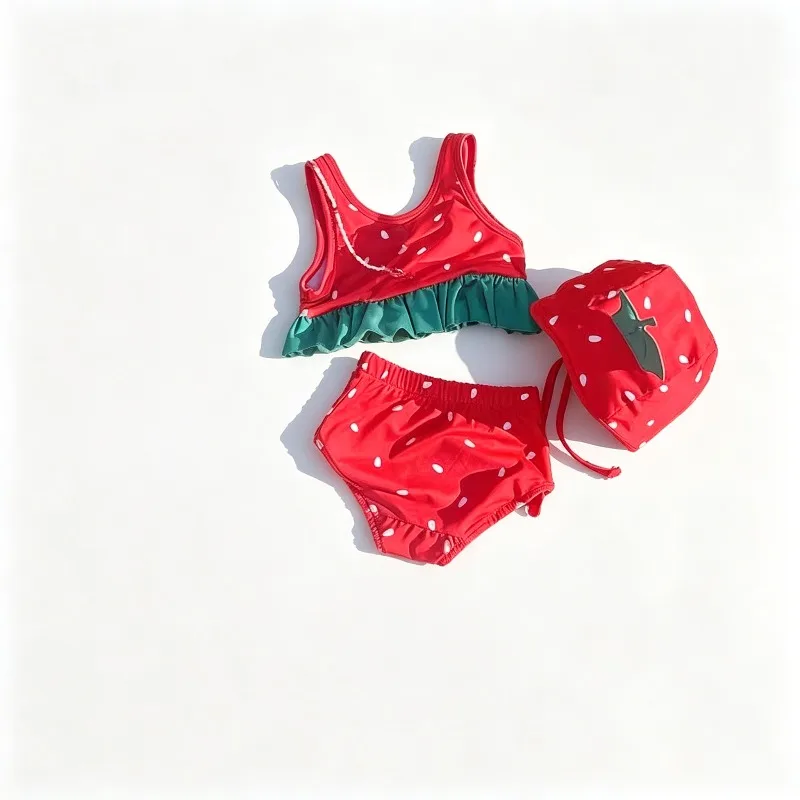 New Cute Watermelon Print Ruffled Bikini Infant Korean Style Skin Friendly Swimwear Summer Beach Swimsuit for Baby Clothes
