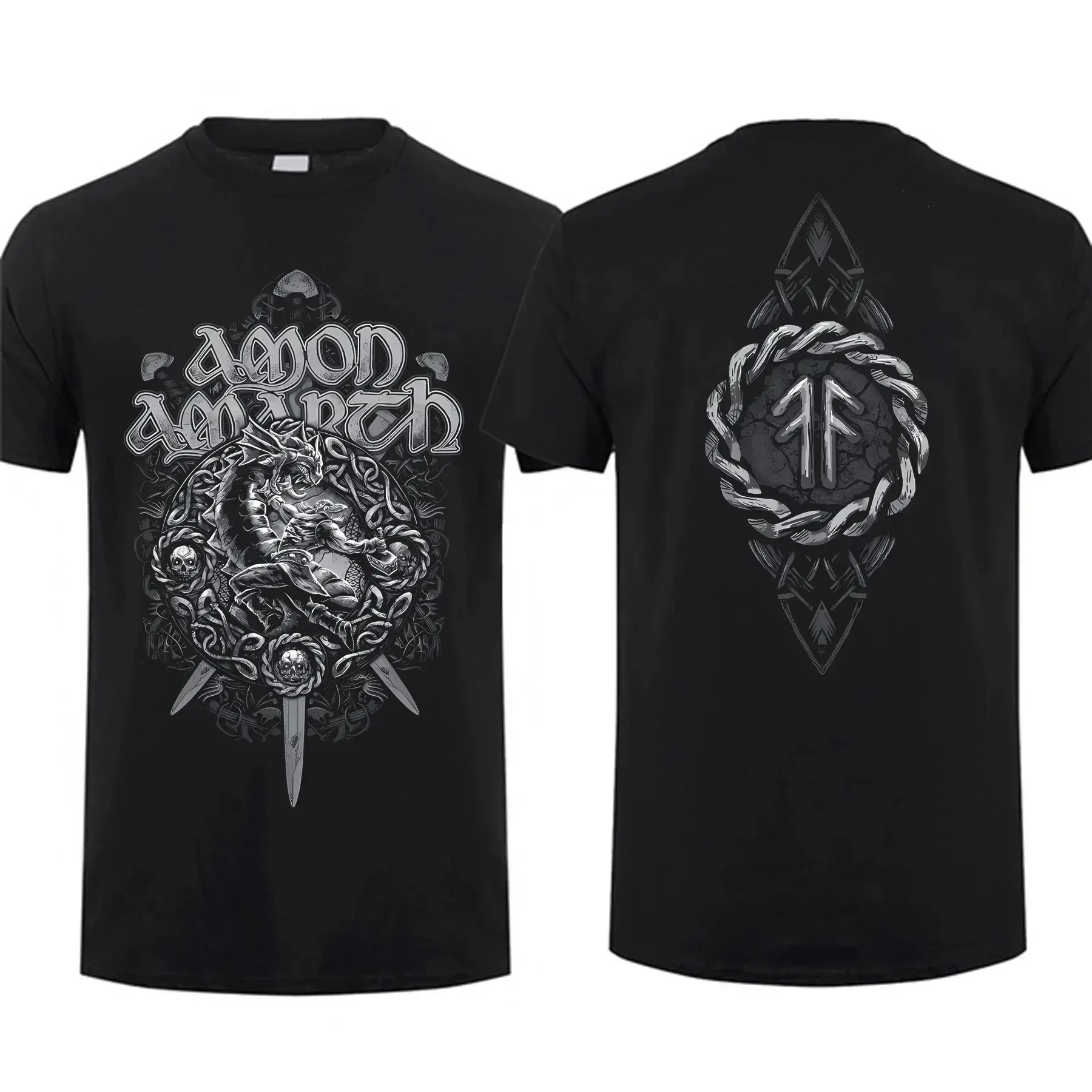 2023 Fashion Tee Men T Shirt Double-sided Amon Shieldwall Black By Amarth Oversized T-shirt Graphic Youth Cloth Streetwear S-4XL