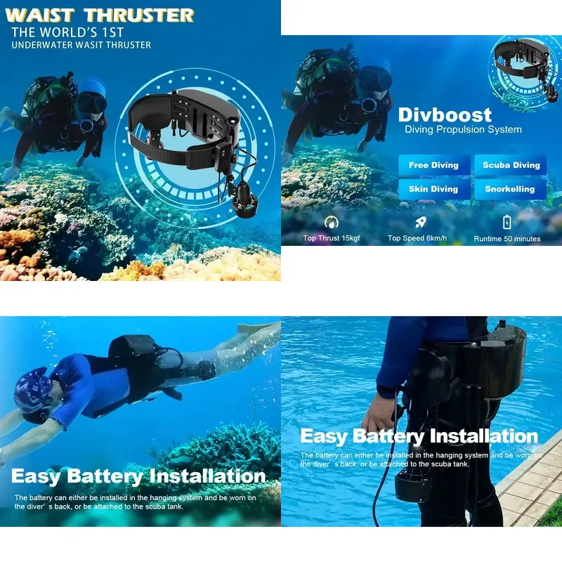 Smart Wearable Waist Underwater Propeller Diving Thruster-Lightweight Durable Metal Sea Exploration Tool for Diving Equipment