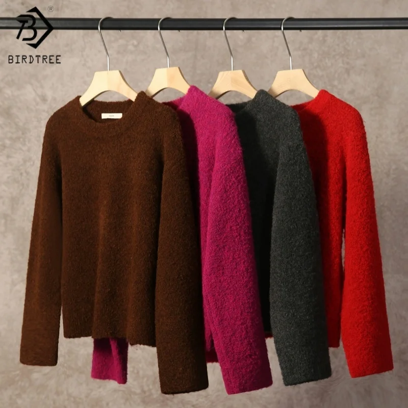 

Birdtree,Wool Blended Undershirt,Women Knitted Bottoming Shirt,O-neck,Full Sleeve Warmth Top,2025 Autumn Winter PulloverT5N914JF