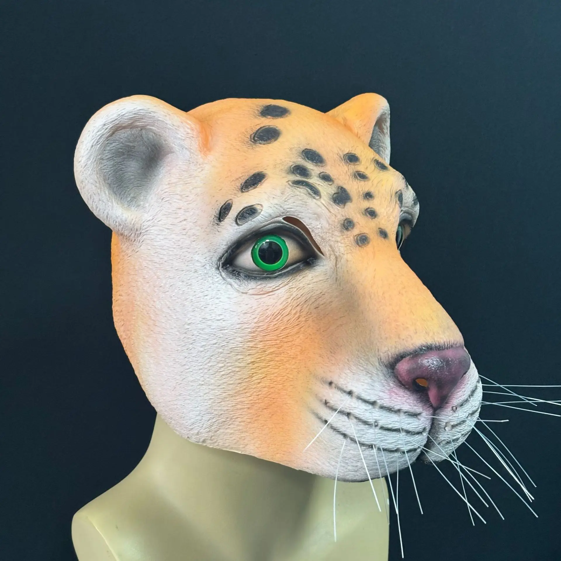 Realistische Leoparden-Vollkopf-Latexmaske für Erwachsene, Tiermaske für Halloween, Cosplay, Maskerade, Karneval, Kostümparty, Requisiten – Detail 4