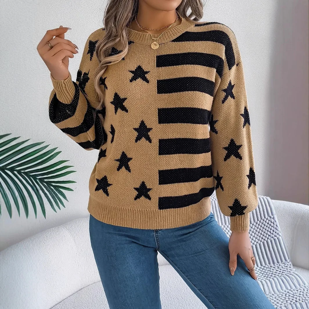 Nouveau Pull Femme Pull Halloween thème col rond Pull à manches longues automne et hiver chaud lanterne manches Pull haut Femme