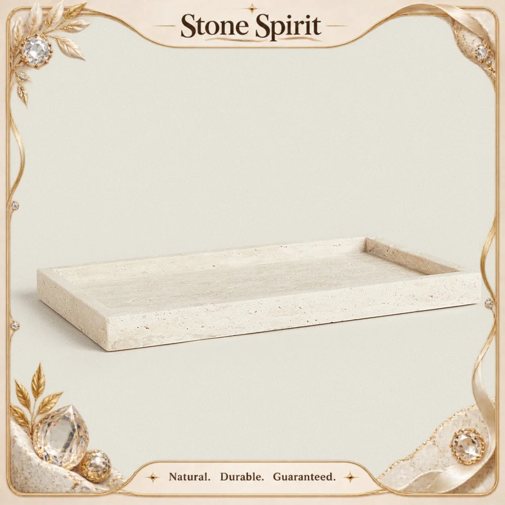 Travertine Stone Bathroom Vanity Tray for Cosmetic Perfume Natural Marble Kitchen Sink Tray for Soap Dispenser Sponge Holder
