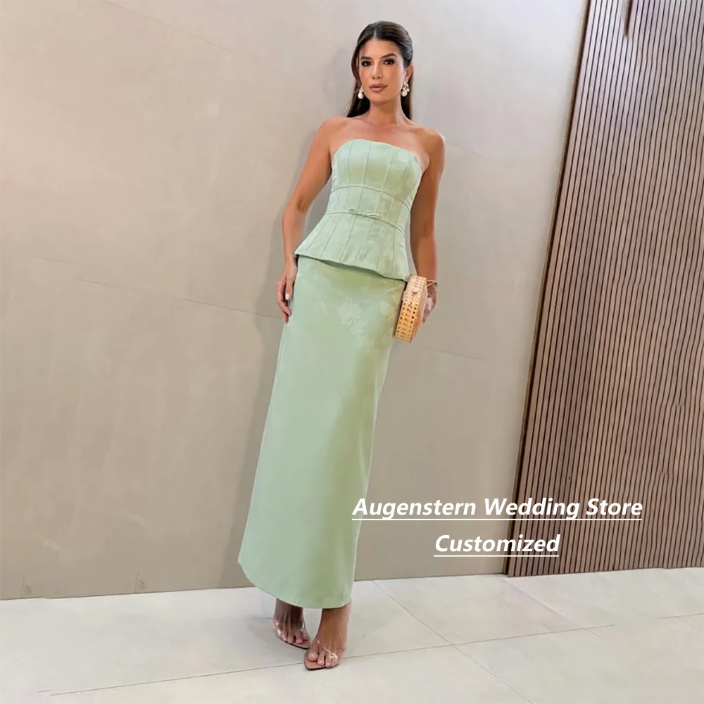 Customized Mother Of The Bride Gown Floor-Length Floral Two Piece Strapless Peplum Skirt Suit For Wedding Guest Summer Party