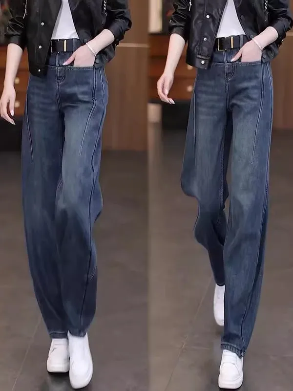 Women's Loose Casual Straight Leg Jeans 2026 New Style High Waist Zipper Closure High Quality Denim Fabric Vintage Style