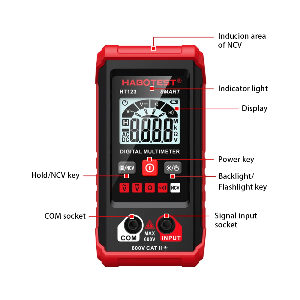 Smart Digital Multimeter Mini Voltmeter Ammeter High-precision Multimeter Auto Ranging AC DC Voltage Meter Tester with Backlight