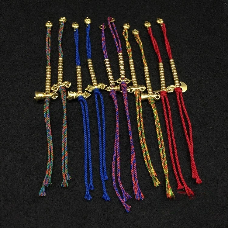Tibetan Brass Beads Vajra Design Handcrafted Cotton String Counting Bracelet Keychain Accessories Meditation Spiritual Practice