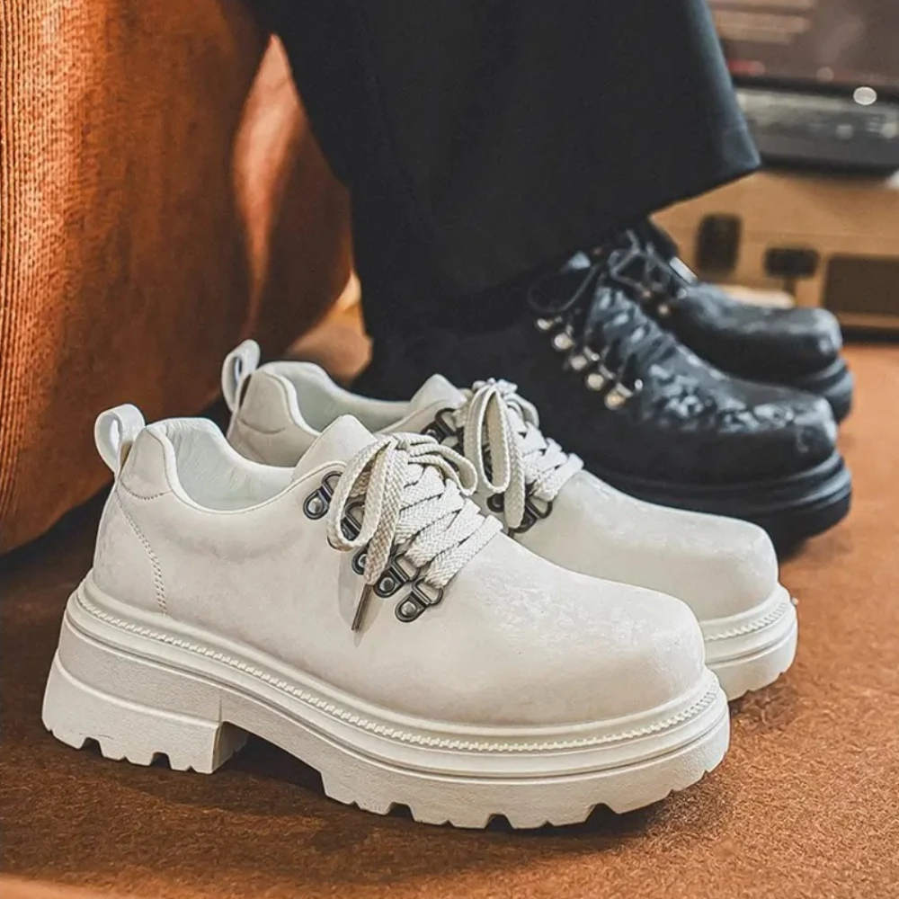 New Big Head Derby Men's Shoe Platform Height Increase Commuter Fashion Men's Small Leather Shoes Zapatillas Deportivas De Mujer