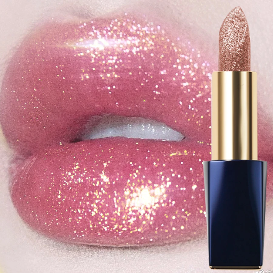 Brilho labial perolado para festas, radiante rosado, duradouro Glitter & Shimmer, textura cremosa hidratante, palco, co