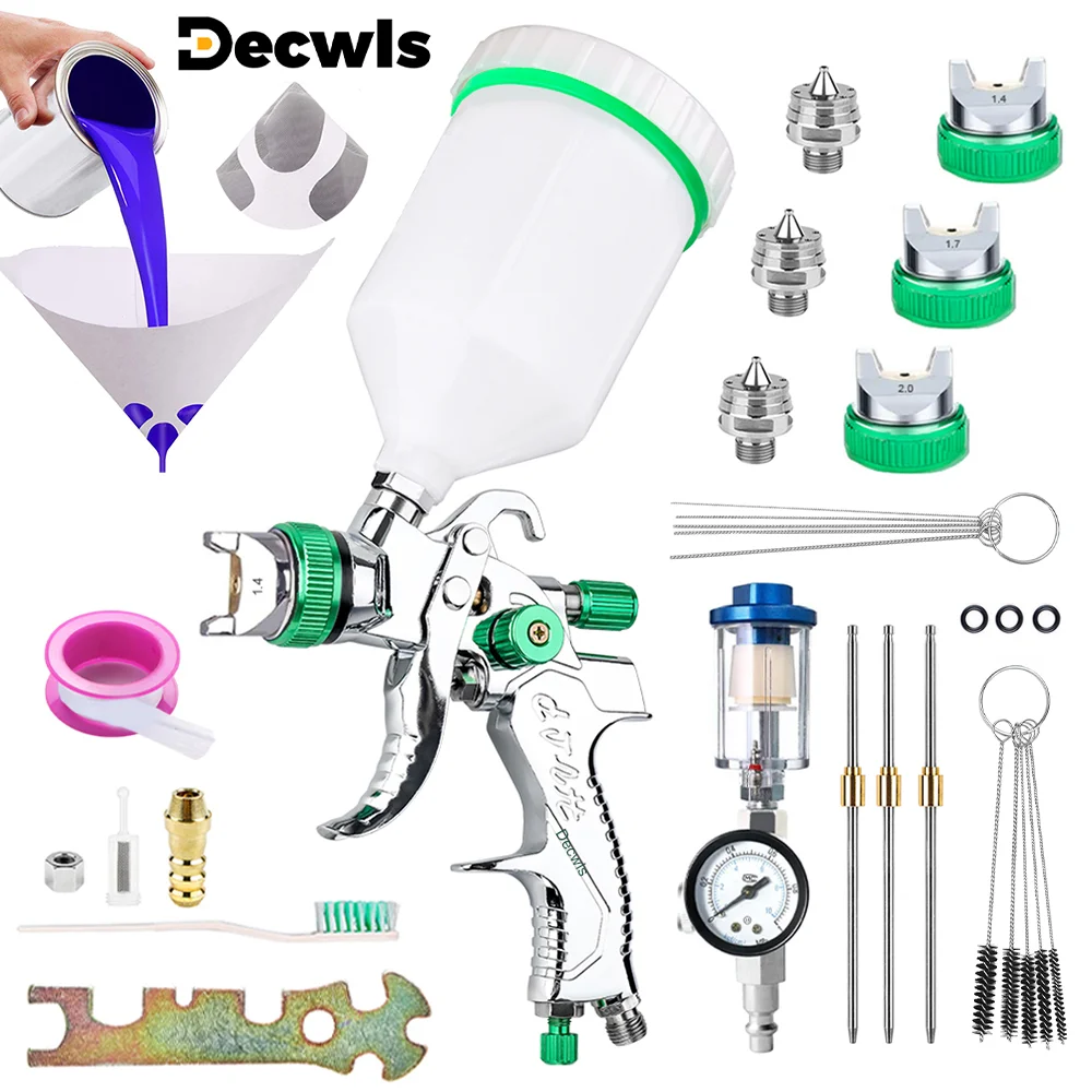 Professional HVLP Spray Gun 1.4/1.7/2.0/2.5mm Steel Nozzle Gravity Spray Gun DIY Spray Paint Kit Home Car Paint Spray Gun Tools