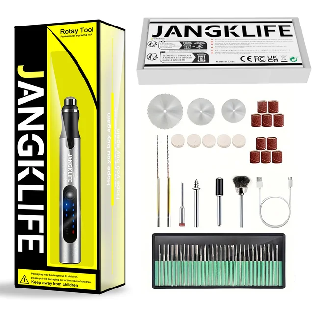 Zestaw narzędzi obrotowych bezprzewodowych USB JANGKLIFE do obróbki drewna, grawerowania, tworzenia zabawek, zawieszek, figurek DIY, wiertarka bezprzewodowa