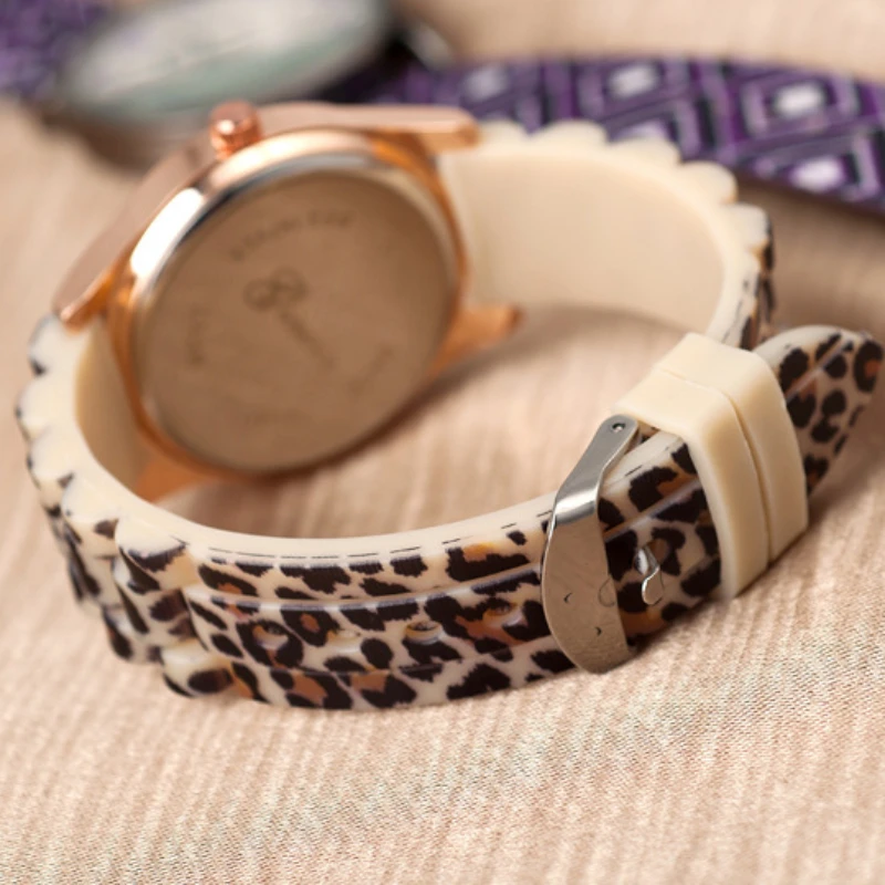 Leopard Print Quartz Watch para Mulheres, Silicone Band, Relógios Esportivos, Relógios de pulso para Senhoras, Relógio Feminino, Moda