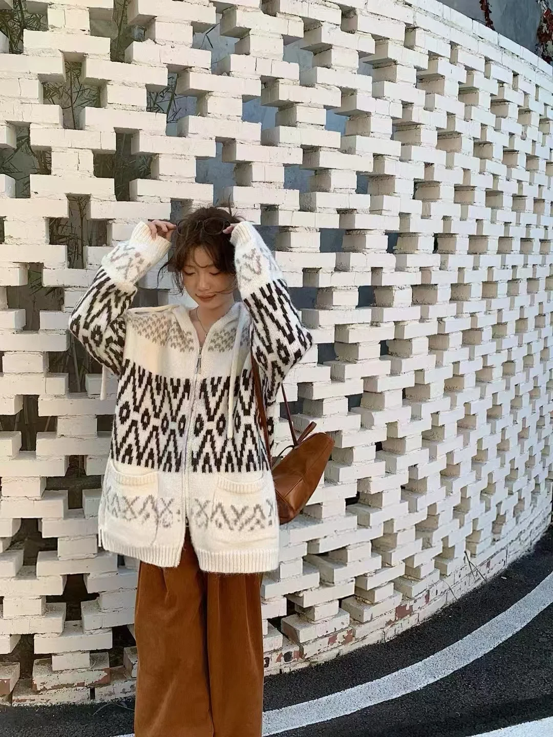 

Женский свитер на молнии с капюшоном и капюшоном в стиле ретро, свободный длинный свек, теплый осенний сезонный цвет