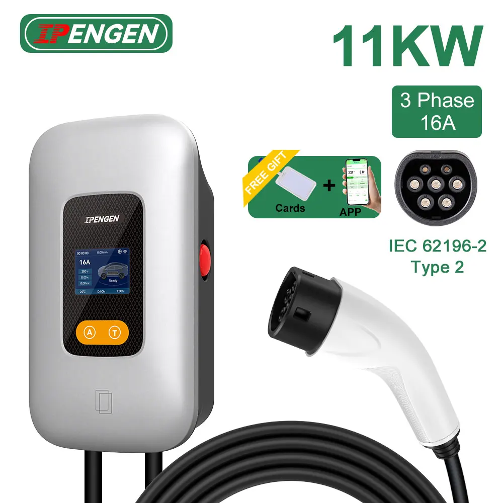 

IPENGEN Зарядная станция для электромобилей 11 кВт 16 А Type2 3-фазное зарядное устройство для электромобилей EVSE Wallbox Зарядка WIFI APP Control Set Час зарядки
