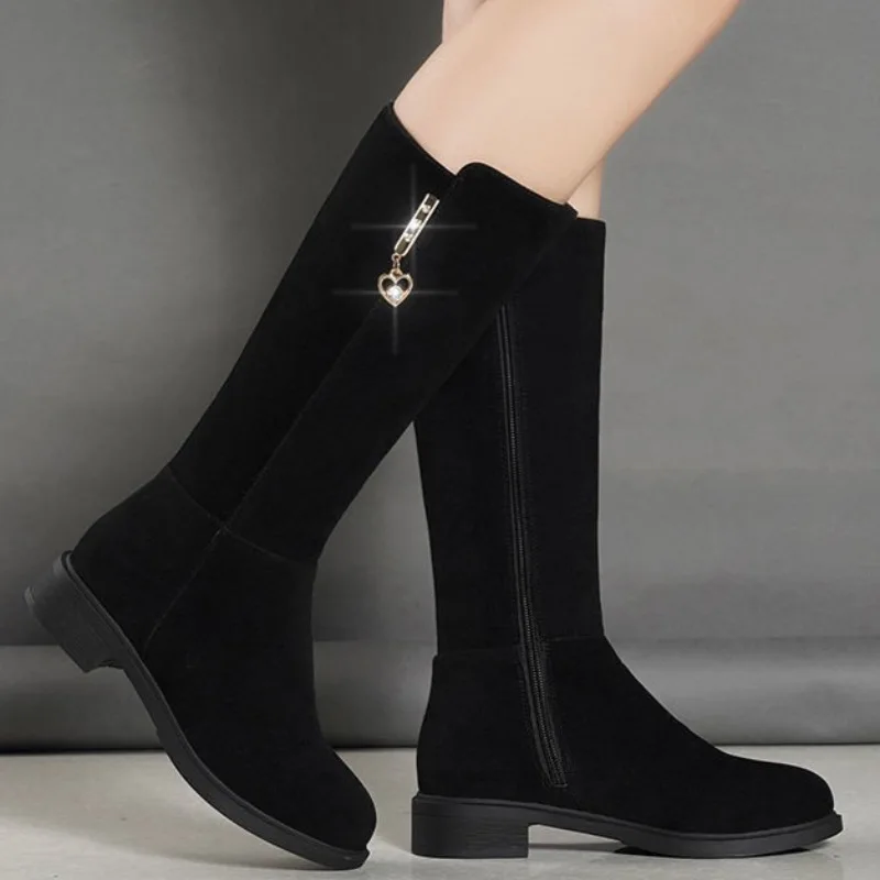 2025New Women\'s Boots Fashion Suede Mid-calf Boot Plush Warm Snow Boots for Women High Top Cotton Boots Winter Boot Botas Mujer
