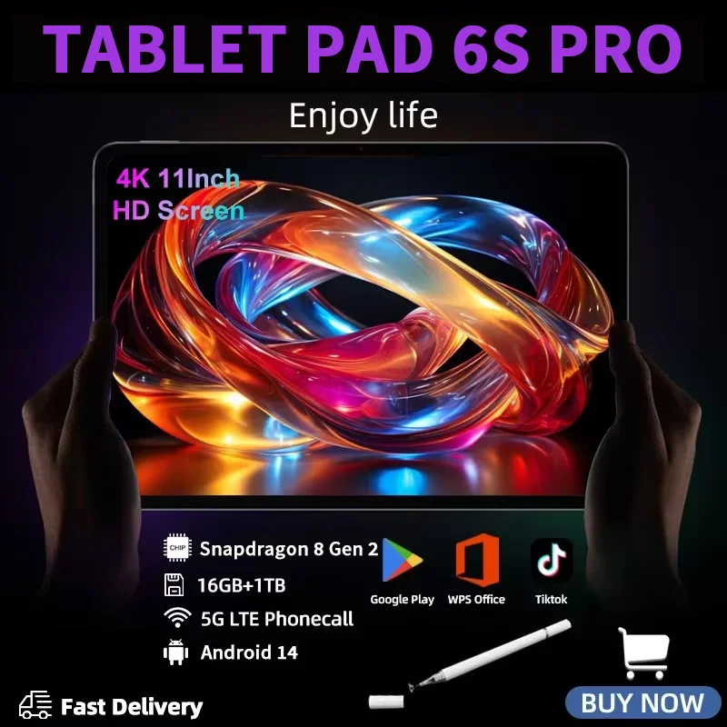 Global Version Pad 6S Pro HD 4K  Android 14 Snapdragon 8 Gen 2 Tablet 11inch 5G Dual SIM Bluetooth 16GB+1T 20000mAh WiFi GPS Tab