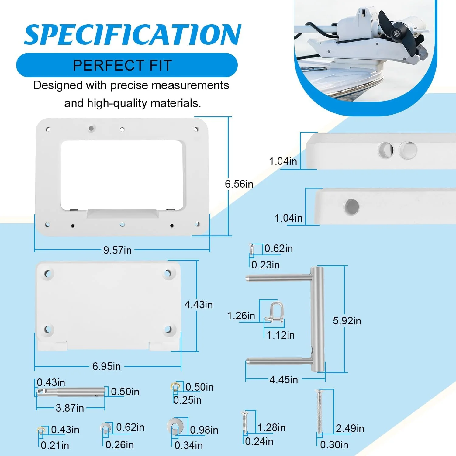 Quick Release Plate System 010-12832-61 For Garmin Force Kraken Trolling Motor, White Color, Come with Hardware, 010-12832-60