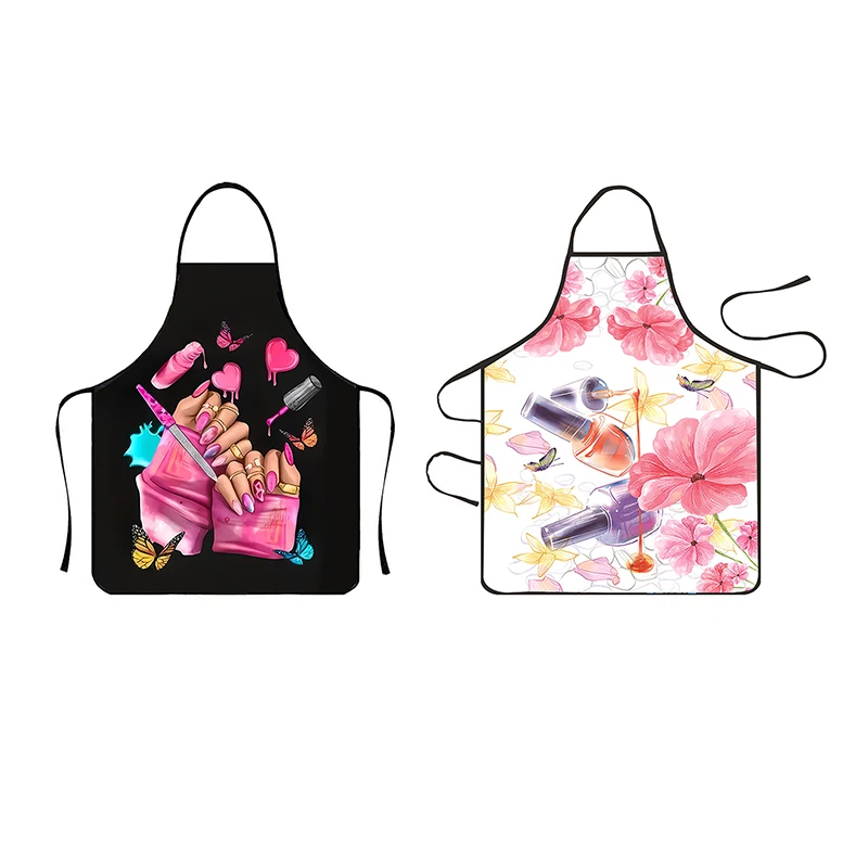 Nail Polish Printing Beauty Kitchen Women Apron Household Cleaning Pinafore Salon Home Cooking Baking Manicure Work Clothes